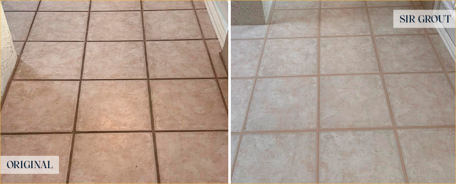 Ceramic Tile Floor Before and After a Grout Sealing in Tempe