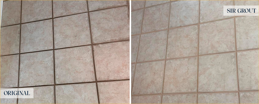 Living Room Floor Before and After a Grout Sealing in Tempe