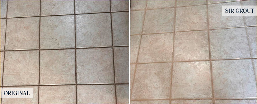 Tile Floor Before and After a Grout Sealing in Tempe