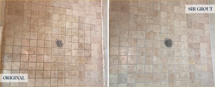 Shower Before and After a Flawless Grout Cleaning in Phoenix, AZ