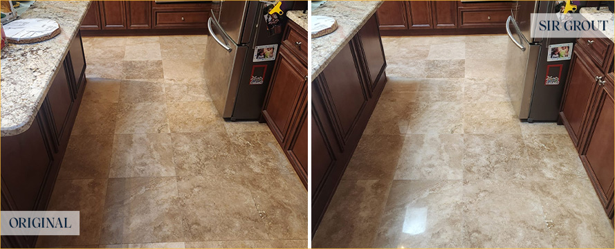 Kitchen Floor Before and After a Stone Polishing in Phoenix