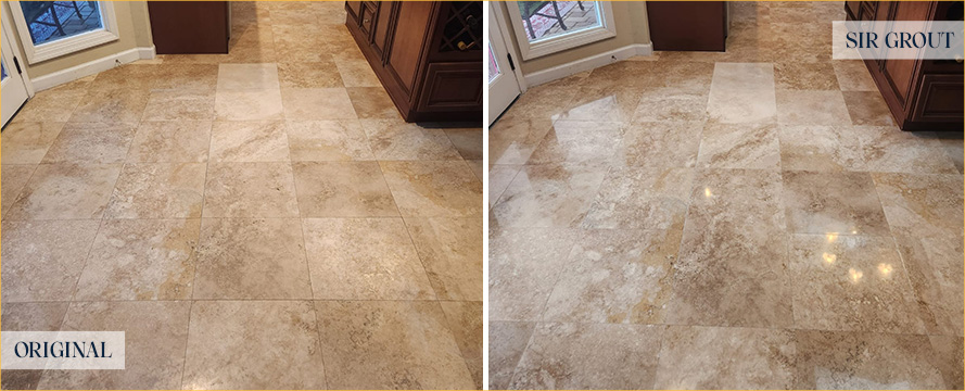 Travertine Floor Before and After a Stone Polishing in Phoenix