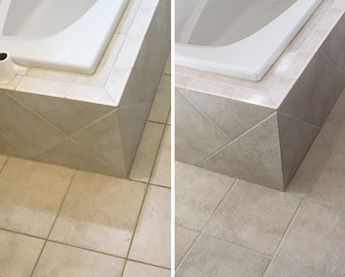 Bathroom Floor Before and After a Grout Cleaning in Grout Cleaning in Gilbert, AZ