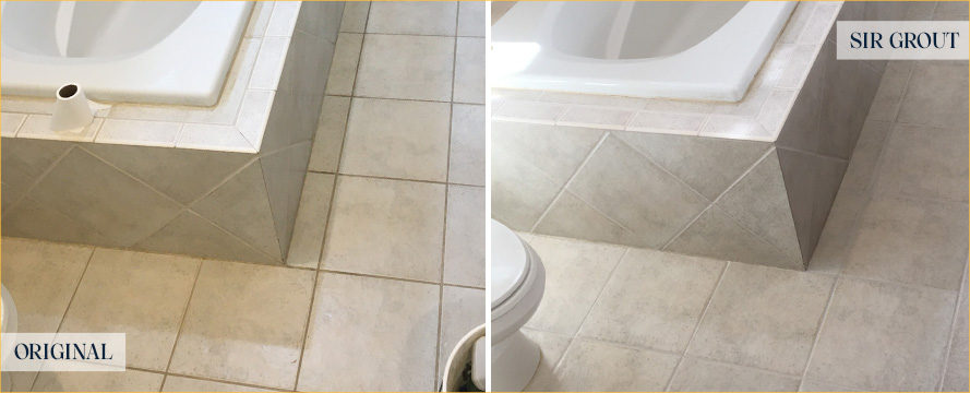 Bathroom Floor Before and After a Superb Grout Cleaning in Grout Cleaning in Gilbert, AZ