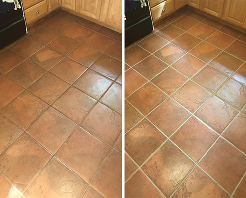Kitchen Floor Before and After a Grout Cleaning in Phoenix