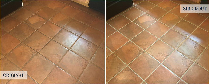 Kitchen Floor Before and After a Grout Cleaning in Phoenix