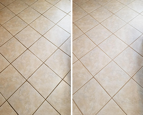 Kitchen Floor Before and After a Grout Cleaning in Tempe