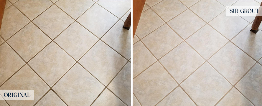 Kitchen Floor Before and After a Grout Cleaning in Tempe