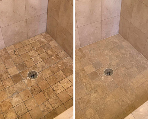 Shower Before and After a Stone Cleaning in Tempe, AZ