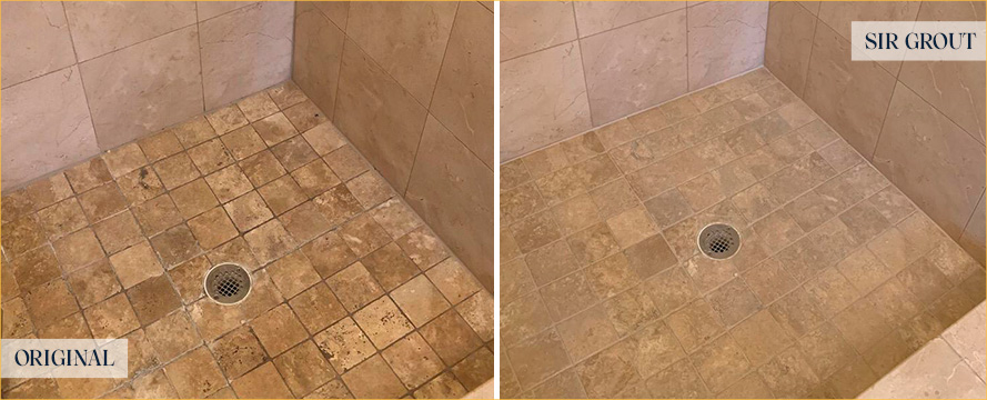 Marble Shower Before and After a Stone Cleaning in Tempe, AZ