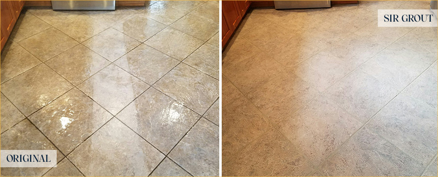 Kitchen Floor Before and After a Service from Our Tile and Grout Cleaners in Gilbert