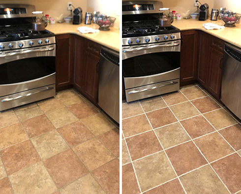 Kitchen Floor Before and After a Service from Our Tile and Grout Cleaners in Mesa