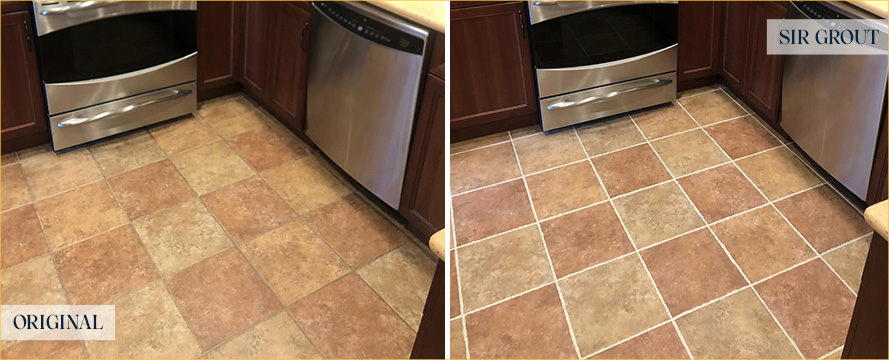 Kitchen Floor Before and After a Service from Our Tile and Grout Cleaners in Mesa
