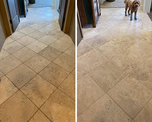 Travertine Floor Before and After a Stone Cleaning in Scottsdale