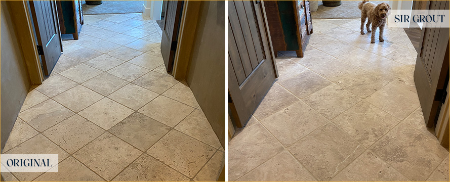 Travertine Floor Before and After a Stone Cleaning in Scottsdale