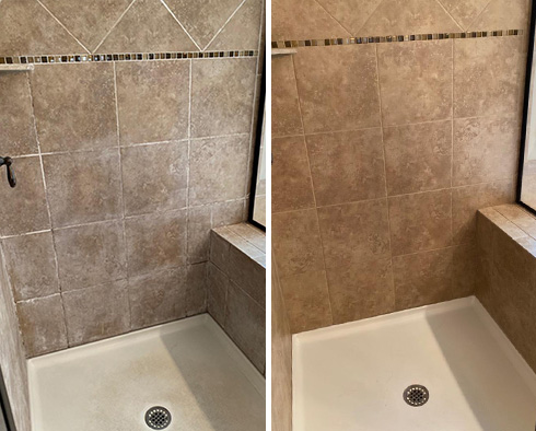 Shower Before and After Our Tempe Tile Cleaning Service