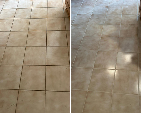 Kitchen Floor Before and After a Service from Our Tile and Grout Cleaners in Phoenix