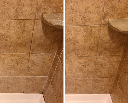 Shower Walls and Floor Before and After a Grout Sealing in Phoenix