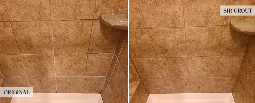 Shower Walls and Floor Before and After a Grout Sealing in Phoenix