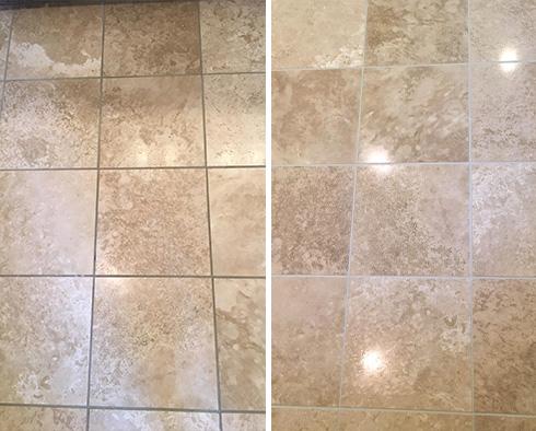 Stone Floor Before and After a Grout Sealing in Phoenix