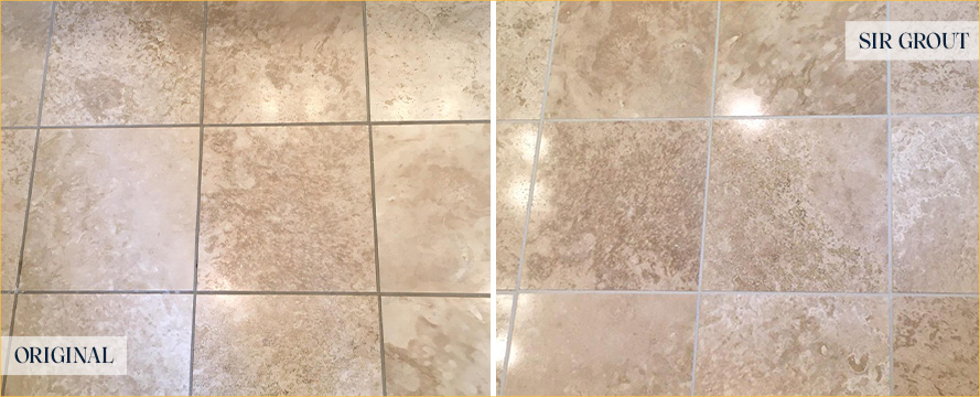 Stone Floor Before and After a Grout Sealing in Phoenix