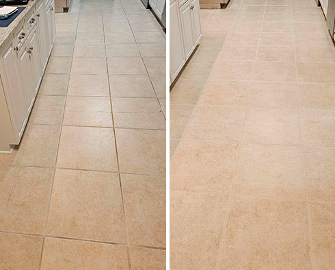 Floor Before and After a Grout Cleaning in Phoenix, AZ