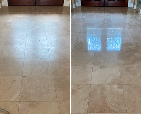 Floor Before and After a Stone Polishing in Cave Creek, AZ