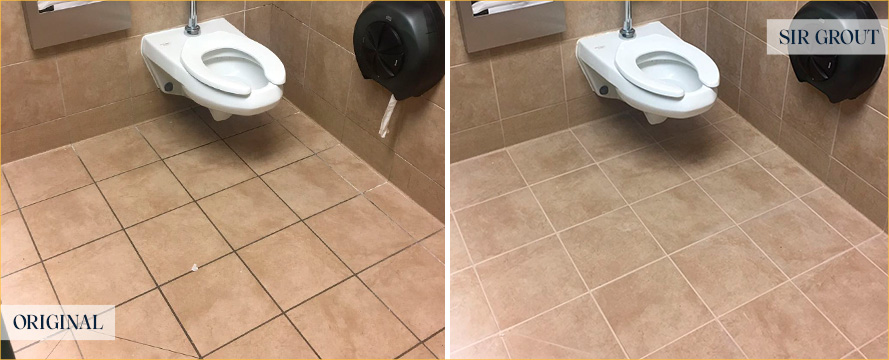 Restroom Floor Before and After a Grout Cleaning in Phoenix, AZ