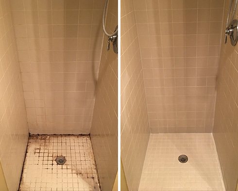 Shower Before and After Our Tile and Grout Cleaners Work