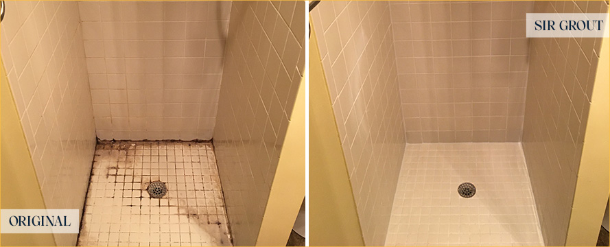 Shower Before and After Our Tile and Grout Cleaners Work