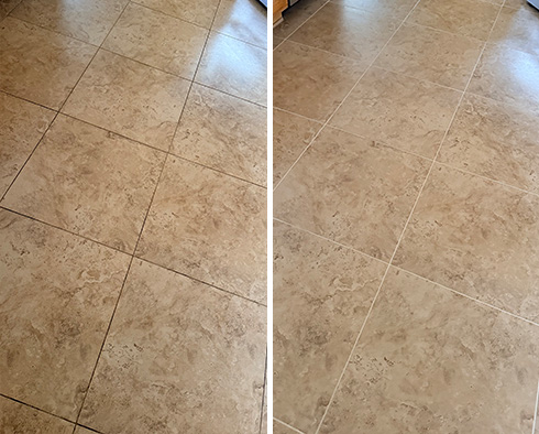 Tile Floor Before and After a Grout Cleaning in Gilbert