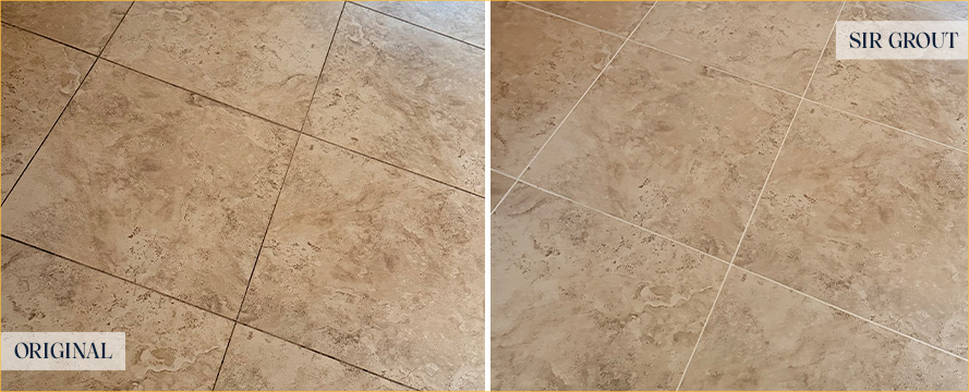 Tile Floor Before and After a Grout Cleaning in Gilbert