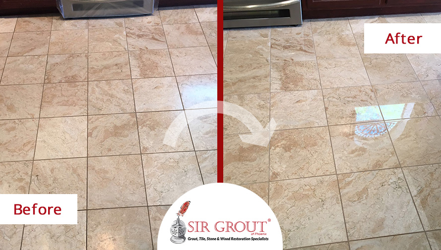 Before and After Picture of a Floor Stone Polishing Service in Phoenix
