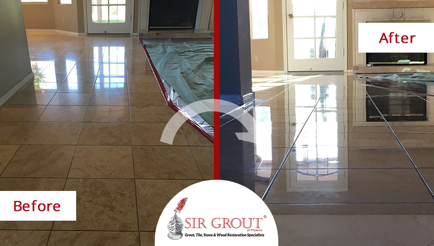 Before and After Picture of a Floor Stone Polishing Service in Phoenix, AZ