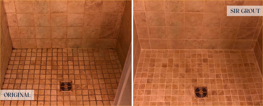 Shower Before and After a Flawless Grout Cleaning in Phoenix, AZ