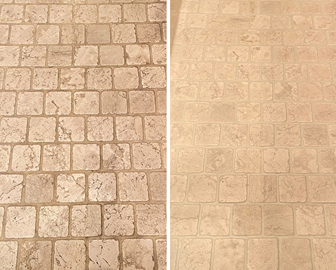 Tumbled Marble Floor Before and After a Stone Cleaning in Phoenix