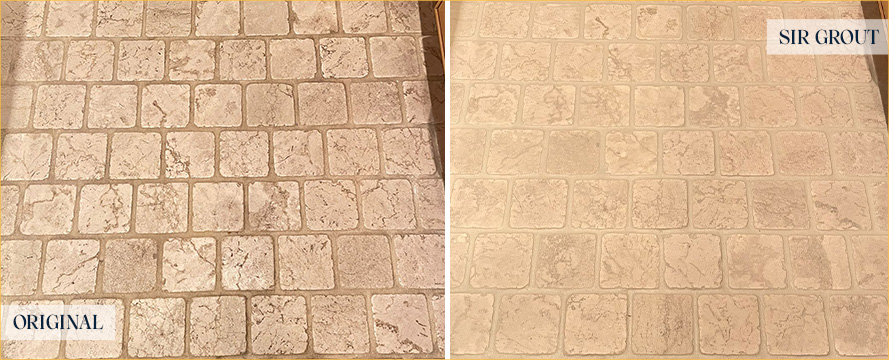 Tumbled Marble Floor Before and After a Stone Cleaning in Phoenix
