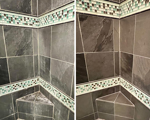 Shower Before and After Our Phoenix Stone Cleaning Service 