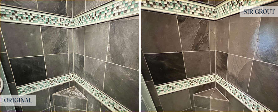 Shower Before and After Our Phoenix Stone Cleaning Service 