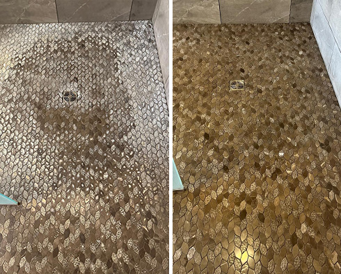 Shower Floor Before And After Our Phoenix Tile Cleaning Service