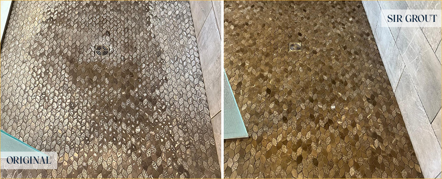 Shower Floor Before And After Our Phoenix Tile Cleaning Service
