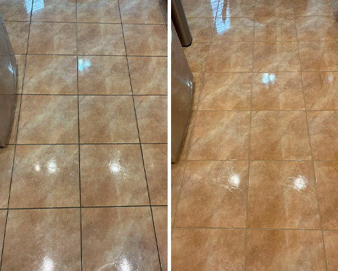 Floor Before and After a Grout Sealing in Phoenix, AZ