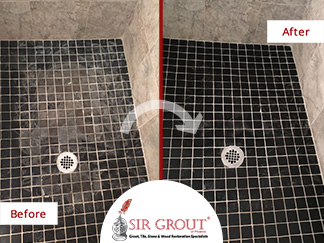 Before and After Picture of a Marble Shower Stone Cleaning Service in Tempe, Arizona