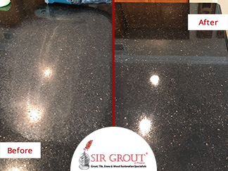 Before and After Picture of a Stone Honing Service on a Granite Countertop in Tempe Arizona