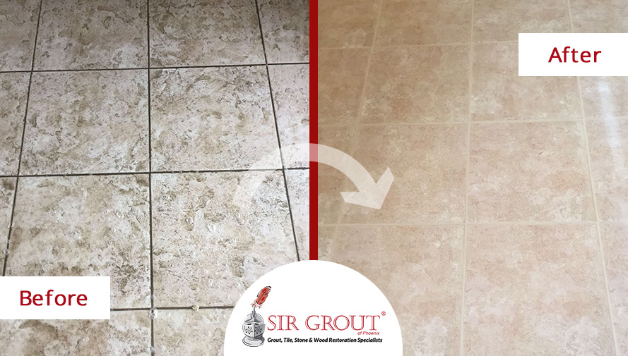 Before and After Picture of Our Tile and Grout Cleaners in Tempe, AZ