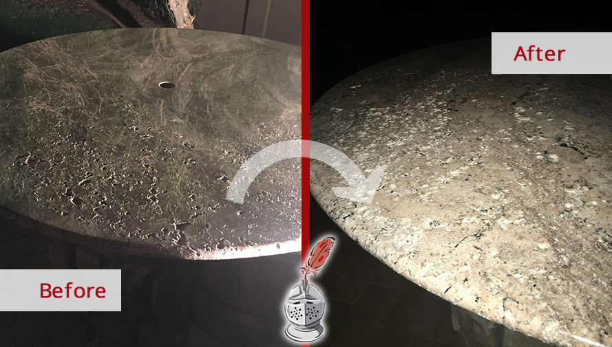 Before and After Picture of a Granite Stone Polishing Service in Gilbert, AZ