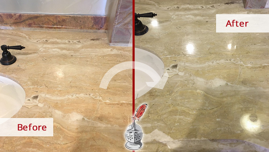 Before and After Picture of a Vanity Top Stone Honing and Polishing Service in Scottsdale, AZ