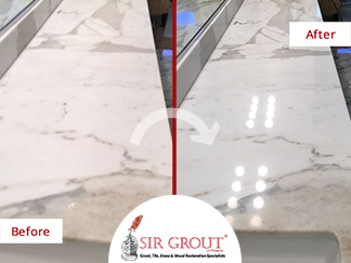 Before and after picture of a Marble Countertop Honing and Polishing in Phoenix, Arizona