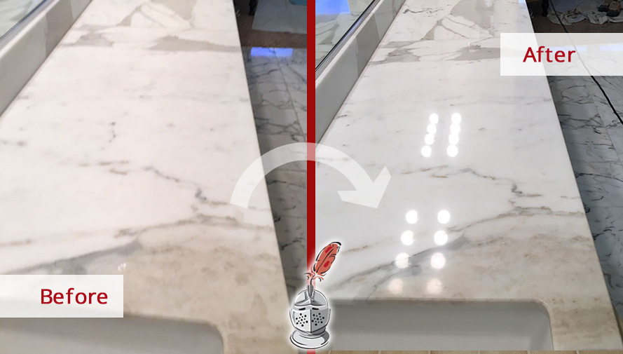 Before and after picture of a Marble Countertop Honing and Polishing in Phoenix, Arizona