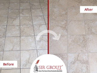 Before and After Picture of a Grout Cleaning in Chandler, Arizona